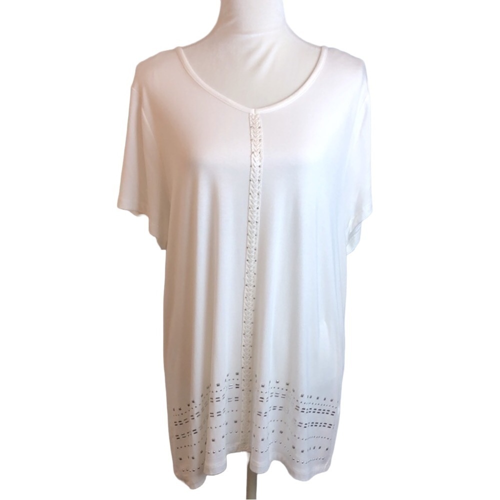 Embellished Off White Tunic Top 1X
